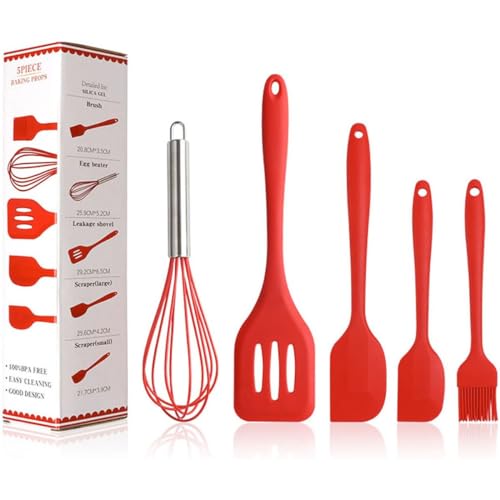 Silicone Cooking Küchenutensilien-Set - Spachtelbürsten Backwaren Ölbürste Schneebesen Schlitzwender - Küchenutensilien Antihaft & Hitzebeständig zum Kochen Rot von König Design