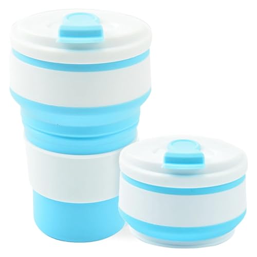 Silikon Faltbarer Becher Mit Deckel (350 ml, BPA-frei),Wiederverwendbar Faltbar Reisebecher, Faltbare Becher mit Deckel Blau von König Design