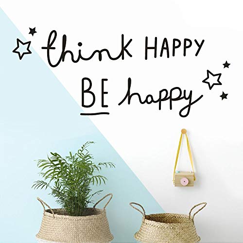 Wandtattoo Wandsticker Wandaufkleber Schlafzimmer Wohnzimmer Kinderzimmer Küche (Be Happy) - 60 cm x 25 cm - "Think Happy Be Happy" Englische Buchstaben Wandsticker von König Design