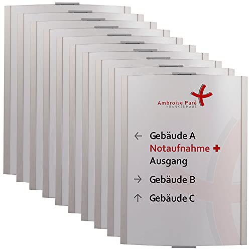 10x FRANKFURT Wandschild DIN A3 hoch | 420 x 317 mm | Aluminium silber | entspiegelte Abdeckung | einfache Montage zum Schrauben | Leitsystem | Türschild Büro | Büroschild von König Werbeanlagen