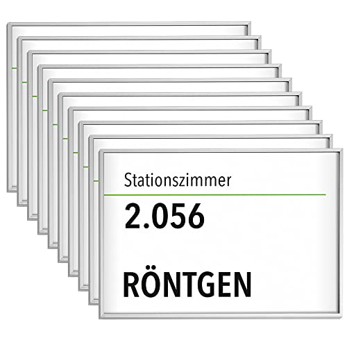 10x Madrid Silver Line Türschild A5 quer | Alu Rahmen silber eloxiert | entspiegelte Abdeckung | selbstklebend oder auch zum Schrauben | Türschild Büro | Büroschild von König Werbeanlagen