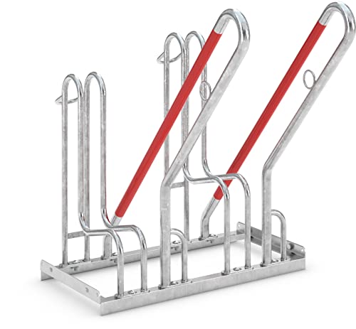 Anlehnparker 4502 | Fahrradständer einseitig | für 2 Fahrräder | Freiaufstellung | erweiterbar | Abwechselnde Hoch-/Tiefeinstellung | Fahrradparker Bodenparker Mehrfachständer Anlehnbügel | Dreifke® von König Werbeanlagen