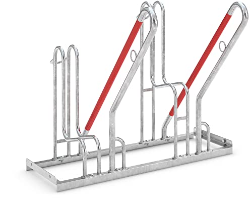 Anlehnparker 4502 XBF | Fahrradständer einseitig | für 2 extra breite Fahrräder | erweiterbar | Abwechselnde Hoch-/Tiefeinstellung | Fahrradparker Bodenparker Mehrfachständer Anlehnbügel | Dreifke® von König Werbeanlagen