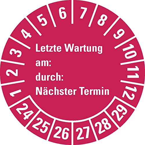 Aufkleber I Prüfplakette Letzte Wartung, am, durch, Nächste Prüfung 24-29, rot, Dokumentenfolie, Ø30mm, 18/BOG von König Werbeanlagen