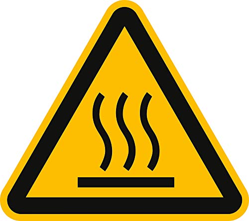 Aufkleber Warnung vor heißer Oberfläche Folie gemäß ASR A1.3/DIN 7010, selbstklebend 10cm (Warnschild, Achtung heiß) praxisbewährt, wetterfest von König Werbeanlagen