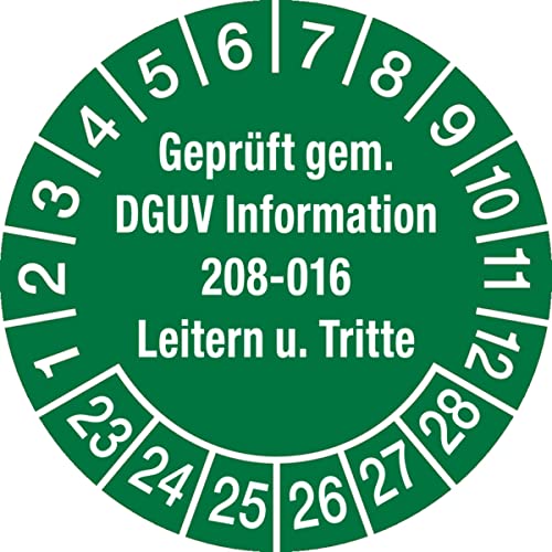 Dreifke® Aufkleber Prüfplakette, DGUV Information 208-016 Leitern und Tritte, grün/weiß, Ø 30 mm - Bogen = 10 Plaketten Folie selbstklebend grün/Textfarbe: weiß 3 von König Werbeanlagen