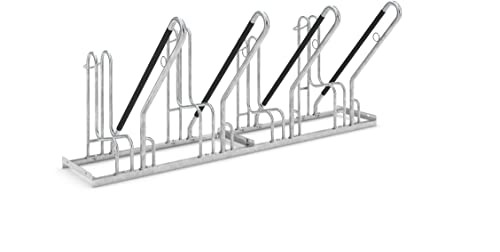 Fahrradparksystem 4704 XBF | Sicherheit und Komfort l Fahrradständer für 4 Fahrräder | Einstellen+Anlehnen | Reihenparker einseitig | Stahl verzinkt | Anlehnbügel Bodenparker Mehrfachständer von König Werbeanlagen