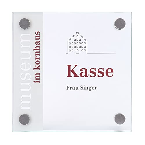 GALERIE Türschild | 150x150 mm | 2 Scheiben ESG Glas | 4x Edelstahl Halter | Türschild Büro | Büroschild von Dreifke