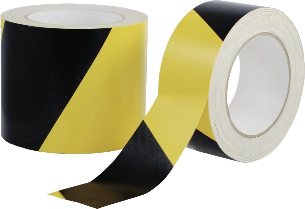 König Werbeanlagen Montagezubehör Gewebewarnband, Zellwollgewebe, PE beschichtet, gelb/schwarz, 100 mm x 50 m von König Werbeanlagen