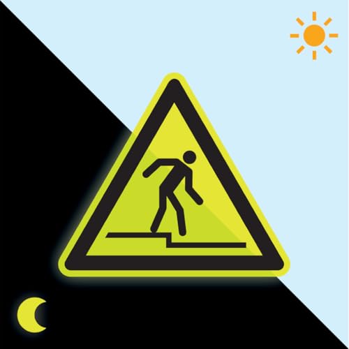PERMALIGHT power langnachleuchtend Warnschild Warnung vor Abwärtsstufe, ISO, Folie, fluoreszierend, SL 100mm von König Werbeanlagen