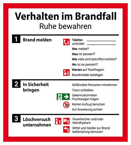 Schild Aushang Verhalten im Brandfall Alu 18 x 20 cm (Verhaltensregeln, Brandschutz Feuer/Notfall) wetterfest von König Werbeanlagen