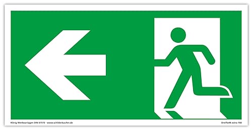 Schild Notausgang | extra langnachleuchtend | PVC selbstklebend 297x148mm | gemäß ASR A1.3 DIN 7010 DIN 67510 | Notausgangsschild Pfeil Links | Fluchtwegschild Rettungsweg | Dreifke® extra 160 von Dreifke