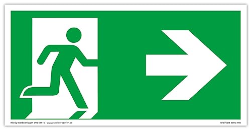 Schild Notausgang | extra langnachleuchtend | PVC selbstklebend 297x148mm | gemäß ASR A1.3 DIN 7010 DIN 67510 | Notausgangsschild Pfeil rechts | Fluchtwegschild Rettungsweg | Dreifke® extra 160 von Dreifke