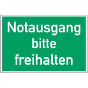 Schild Notausgang bitte freihalten PVC 20 x 30cm (Rettungsschild, Fluchtweg) praxisbewährt, wetterfest von König Werbeanlagen