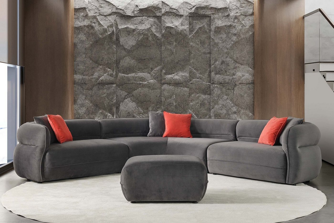 König der Möbel Ecksofa Manhatten L-Sofa individuell einstellbar, Wohnlandschaft mit gebogener Halbmond Form von König der Möbel