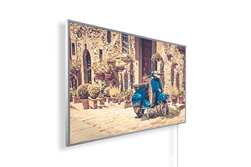 Könighaus 1000W Infrarotheizung mit Bild in HD Qualität - inkl. Smart Thermostat - TÜV SÜD + 5 Jahre Garantie - Doppelter Überhitzungsschutz - Infrarot Wandheizung - Motiv: 161. Vespa Blau von Könighaus