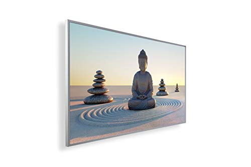 Könighaus 300W Infrarotheizung mit Bild in HD Qualität - inkl. Thermostat - TÜV SÜD + 5 Jahre Garantie - Doppelter Überhitzungsschutz - Infrarot Wandheizung - Motiv: 123. Buddha im Sand von Könighaus