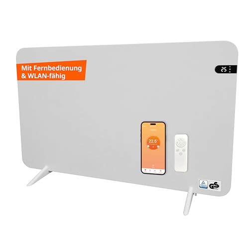 Könighaus 800W Smart 𝗗𝘂𝗮𝗹-𝗜𝗻𝗳𝗿𝗮𝗿𝗼𝘁𝗵𝗲𝗶𝘇𝘂𝗻𝗴 𝐕𝟐 - Standgerät/Wandmontage - WLAN App-Steuerung mit Fernbedienung - inkl. Handtuchhalter, Standfüße & Befestigungsmaterial Farbe: Weiß von Könighaus