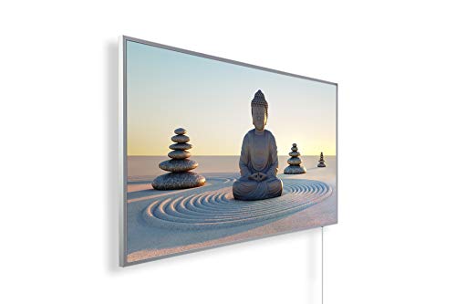 Könighaus 800W Infrarotheizung mit Bild in HD Qualität - inkl. Thermostat - TÜV SÜD + 5 Jahre Garantie - Doppelter Überhitzungsschutz - Infrarot Wandheizung - Motiv: 123. Buddha im Sand von Könighaus