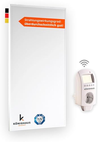 Könighaus Infrarotheizung 1000 Watt - Eco Modell - Energiesparende Infrarot Wandheizung - TÜV SÜD - Elektroheizung mit Überhitzungsschutz - inkl. Thermostat von Könighaus