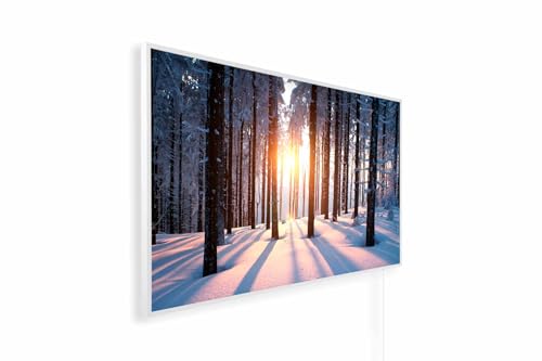 Könighaus Infrarotheizung – 4 Jahreszeiten – TÜV SÜD - 1000 Watt + Könighaus Thermostat - Weißer Rahmen (Winter Motiv: 06. Schneewald) von Könighaus