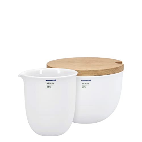 KPM Berlin LAB Zuckerdose + Gießer Set, weißes Porzellan, Handmade in Berlin, Sahnegießer, Milchkännchen im Geschenkkarton von Königliche Porzellan-Manufaktur Berlin