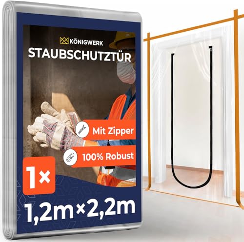 Königwerk 1x Staubschutztür mit Reißverschluss 1,1x2,2m [Extra Stark] - Inkl. Abdeckfolie - Ideal als Staubschutzwand, Baustellentür, Schmutzschleuse von Königwerk