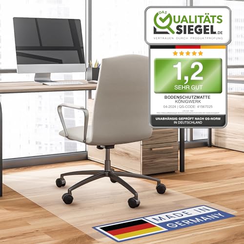 Königwerk Bodenschutzmatte Bürostuhl - Bürostuhl Unterlage in milchweiß - Kratzfest - rutschfest - Made in Germany - 118 x 145 cm von Königwerk