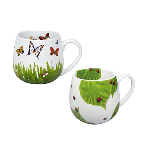 Könitz Porzellan Kaffee Becher Set 2 teilig „Frühlingswiese und Marienkäfer schönes Kuschelbecher Kaffee Tassen Set, ideal auch als Tee Tasse oder Kakao Tasse, prima Geschenkidee, Mindestbestellwert von Konitz