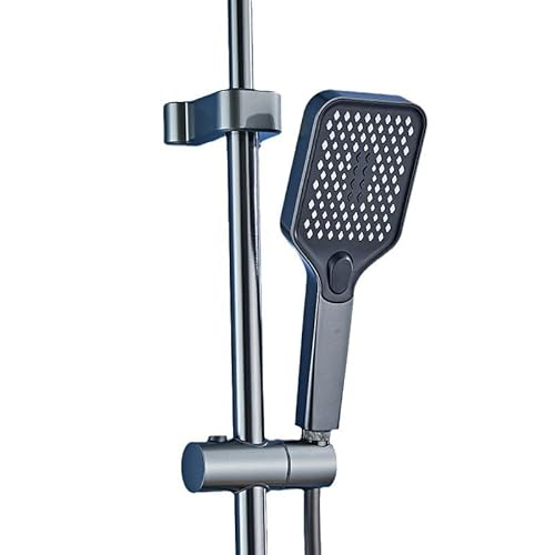 Thermostat-Duschsystem Brausekopf, 3 Strahlarten, Wassersparkopf Zusatzdüse und Wasserfallhahn Edelstahl, einstellbare Duschsäule (grau) (Duschset) von Koeutoze