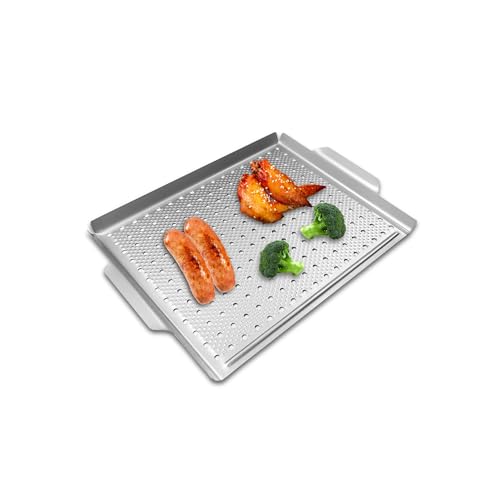 Kofebe Grillpfanne, antihaftbeschichtet, Grillaufsatz für Outdoor-Grillen, perforiertes Grilltablett mit Griffen für Gemüse, Fisch, Fleisch, Meeresfrüchte (15x11) von Kofebe