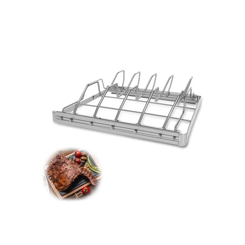 Kofebe Rippenrost zum Räuchern, Edelstahl Rippenroste zum Grillen, 4 Schlitze Faltbarer Bratrost für Outdoor Grill Camping Picknicks Barbecue von Kofebe