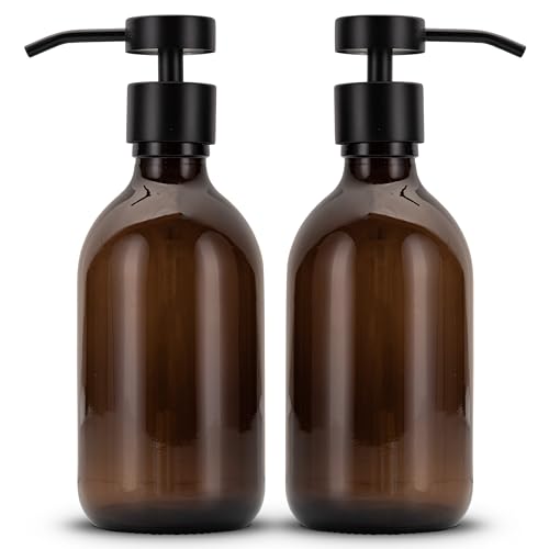 Koffs Design Glas Seifenspender für Badezimmer und Küche - Flüssigseifenspender aus Braunglas – modern - Pumpspender für Seife, Spülmittel & Handcreme - Spüli Spender - Blanko 2 Stück von Koffs Design