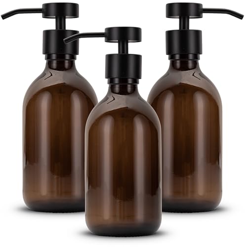 Koffs Design Glas Seifenspender für Badezimmer und Küche - Flüssigseifenspender aus Braunglas – modern - Pumpspender für Seife, Spülmittel & Handcreme - Spüli Spender - Blanko 3 Stück von Koffs Design