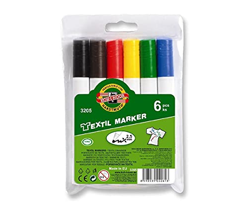 Textilmalstifte, Textilmarker 6er Set, Stoffmalstifte 2,5 mm von Koh-I-Noor