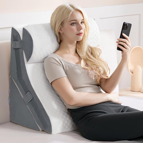 3-in-1 Orthopädisches Bett Keilkissen Set Verstellbar Memory-Schaum Faltendes Dreieckskissen zur Unterstützung von Beinen Knien, Schlafapnoe, Rückenschmerzen, Linderung von Sodbrennen, Schnarchen von Kohentact