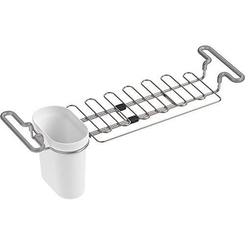 KOHLER K-5473-0 Mehrzweck-Abtropfgestell für die Spüle, mit Handtuchhalter, Einweichbecher, erweiterbar 37,1 cm bis 44,7 cm, Weiß von Kohler