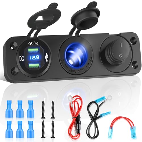 Kohree USB Steckdose 12V Wohnmobil QC 3.0 12V Steckdose USB Einbau Auto mit Voltmeter Wasserdicht, Car Charger Socket Panel mit Unabhängigem Kippschalter, Zigarettenanzünder Adapter, für Motorrad Boot Kohree USB Steckdose 12V Wohnmobil QC 3.0 12V Steckdose USB Einbau Auto mit Voltmeter Wasserdicht, Car Charger Socket Panel mit Unabhängigem Kippschalter, Zigarettenanzünder Adapter, für Motorrad Boot von Kohree