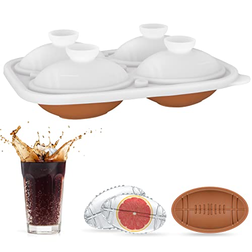 Koilox 3D Rugby Ball Formen Eiswürfelformen Braun Silikon, 4 x große Eis Ball Maker mit Deckel Easy Release BPA frei 3 Zoll Sphere Eisformen für Gefrierschrank,Whiskey,Cocktail,Saft,spülmaschinenfest von Koilox