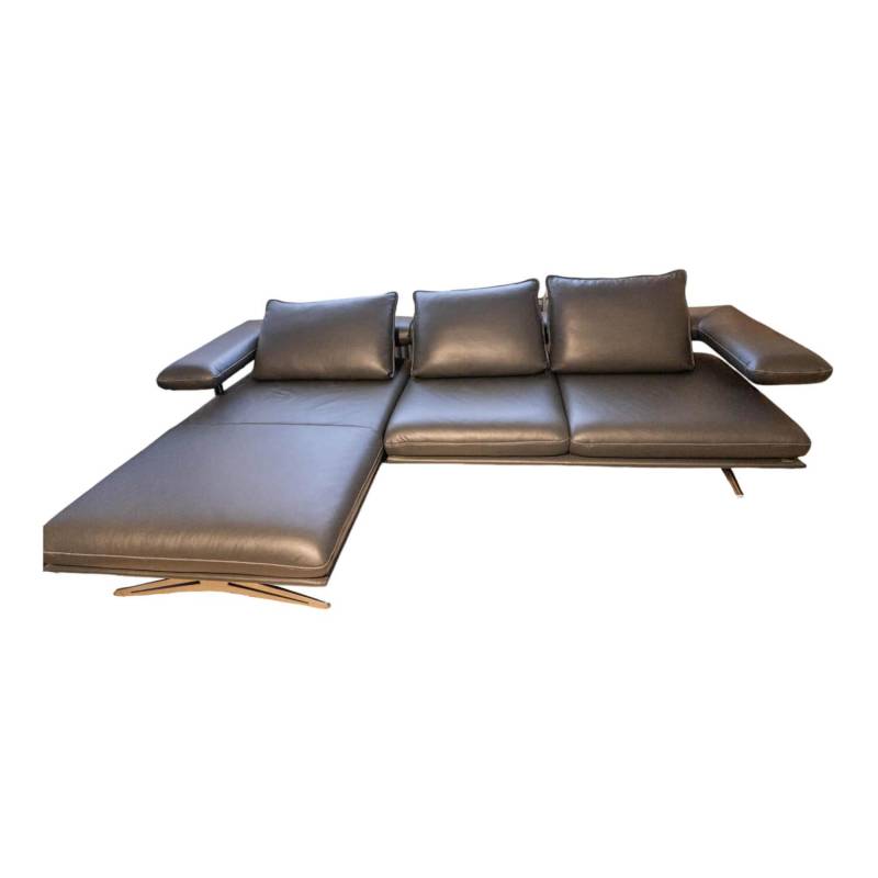 Ecksofa Hoover Bezug Leder C Classic Pepper Schwarz Metallkufe Nickel Satiniert ... von Koinor