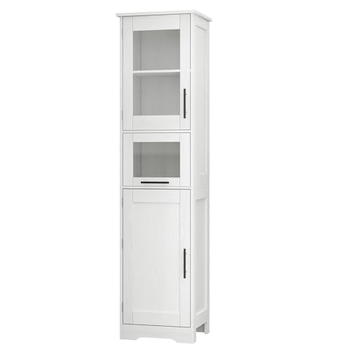 Koioplie Badezimmerschrank Mit 2 Türen 5 Fächern Hochschrank Badschrank Badmöbel Schrank Badezimmermöbel 40x30x170Cm MDF Weiß von Koioplie