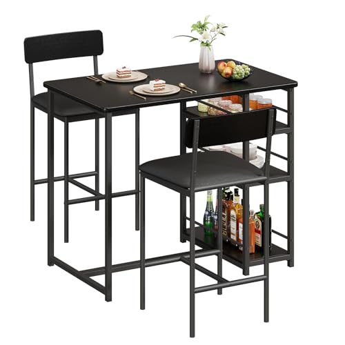Koioplie Bartisch Set 3-teilig, Bartisch mit Barhocker Set, Bartisch mit Ablageflächen, Stühlen mit Gepolsterten, für Esszimmer, Küche und Wohnzimmer, Schwarz Koioplie Bartisch Set 3-teilig, Bartisch mit Barhocker Set, Bartisch mit Ablageflächen, Stühlen mit Gepolsterten, für Esszimmer, Küche und Wohnzimmer, Schwarz von Koioplie
