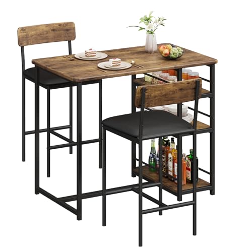 Koioplie Bartisch Set 3-teilig, Bartisch mit Barhocker Set, Bartisch mit Ablageflächen, Stühlen mit Gepolsterten, für Esszimmer, Küche und Wohnzimmer, Vintage Koioplie Bartisch Set 3-teilig, Bartisch mit Barhocker Set, Bartisch mit Ablageflächen, Stühlen mit Gepolsterten, für Esszimmer, Küche und Wohnzimmer, Vintage von Koioplie