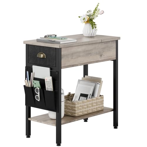 Koioplie Beistelltisch Couch, Nachttisch mit Schublade, Aufbewahrungstasche, Nachtschrank, Sofatisch, Vintagegrau 60x32x60cm von Koioplie