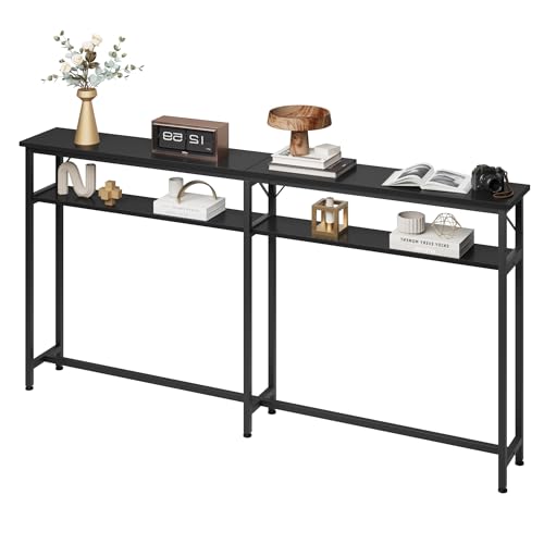 Koioplie Konsolentisch, 180 cm Schmaler Sofatisch 180 x 23 x 100 cm Eingangstisch Mit 2 Ablagen, Sofa-Beistelltisch für Eingang, Metallrahmen, für Eingang, Flur, Foyer, Wohnzimmer (Schwarz) von Koioplie