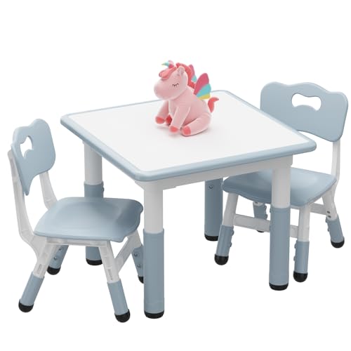 Koioplie Kindertisch Set 3-TLG. Kindermöbel Kindersitzgruppe Tischset Kinderzimmer 2 Stühle, mit Graffiti-Schreibtisc, Höhenverstellbarer, Dunkelgrau von Koioplie