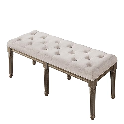 Koioplie Sitzbank Polsterbank Bank Flurbank Bettbank Betthocker Garderobenbank Wohnzimmer Schlafzimmer Eingangsbereich Flur Creme 122x43x47Cm Stoff Massivholz von Koioplie