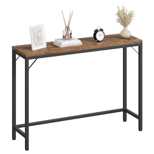 Konsolentisch, Flurtisch Schmal, Beistelltisch, Sofatisch Wohnzimmertisch, Ablagetisch, Holzwerkstoff + Metall, 100 x 23 x 80 cm, Räuchereiche Konsolentisch, Flurtisch Schmal, Beistelltisch, Sofatisch Wohnzimmertisch, Ablagetisch, Holzwerkstoff + Metall, 100 x 23 x 80 cm, Räuchereiche von Koioplie