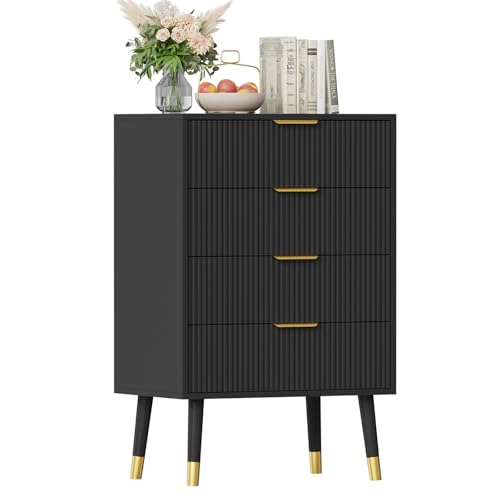 Schubladenschrank, Sideboard, Kommode mit 4 Schubladen, Flurschrank, Beistellschrank, Schrank für Schlafzimmer Büro, 89 cm (H) x 39 cm (B) x 60 cm (T), Schwarz von Koioplie