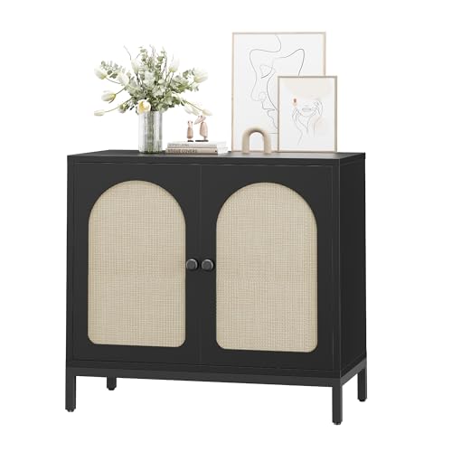Sideboard Kommode mit 2 Fächer 2 Rattan Türen Anrichte Schrank Beistellschrank Mehrzweckschrank Standschrank Wohnzimmer Flur Schwarz 80x40x72cm Holzwerkstoff Sideboard Kommode mit 2 Fächer 2 Rattan Türen Anrichte Schrank Beistellschrank Mehrzweckschrank Standschrank Wohnzimmer Flur Schwarz 80x40x72cm Holzwerkstoff von Koioplie